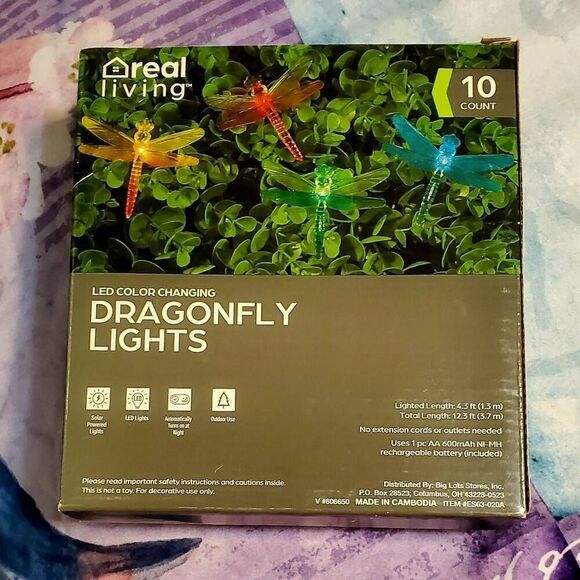 NEW IN BOX REAL LIVING DRAGONFLY SOLAR LIGHTS SET OF 3 - Picture 3 of 7